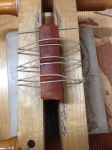 Tied up Medieval Pocketbook to set raised bands 